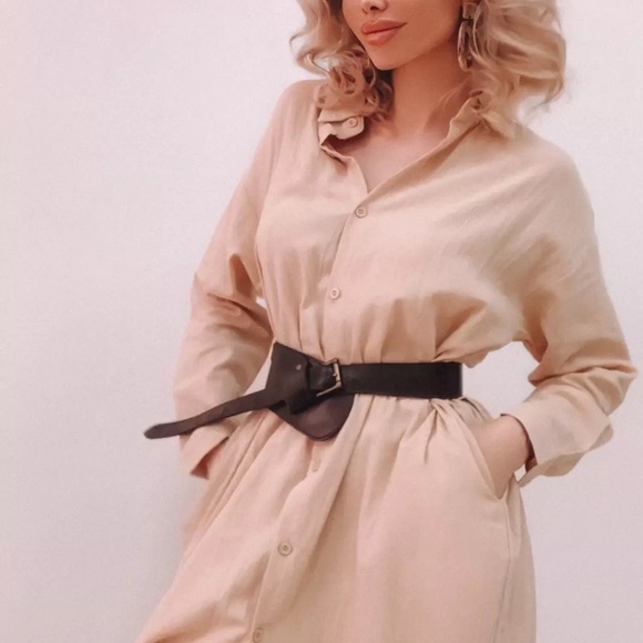 Dresses & Skirts - Shirt dress long women’s button collar top pockets white black